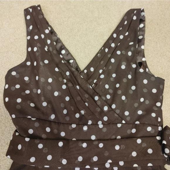 WHBM Chocolate Polka Dot Dress - Brown and White - Size 0 - Picture 3 of 5
